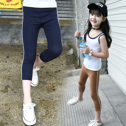 Girls pants 2024 new summer trendy children's big children's fashion leggings cotton stretch pants slim fit cropped pants