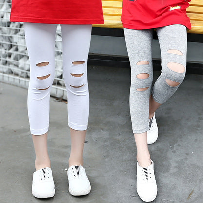 Girls pants 2024 new summer trendy children's big children's fashion leggings cotton stretch pants slim fit cropped pants