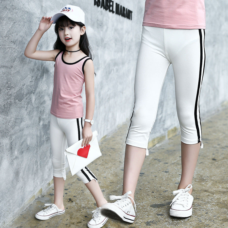 Girls pants 2024 new summer trendy children's big children's fashion leggings cotton stretch pants slim fit cropped pants