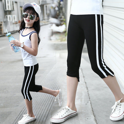 Girls pants 2024 new summer trendy children's big children's fashion leggings cotton stretch pants slim fit cropped pants