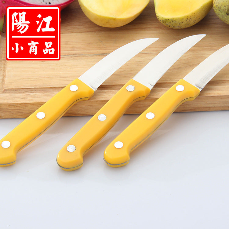 Wholesale two-yuan store fruit knife household yellow handle potato knife machete stainless steel fruit peeling knife spot