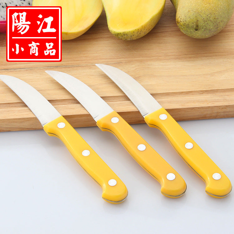 Wholesale two-yuan store fruit knife household yellow handle potato knife machete stainless steel fruit peeling knife spot