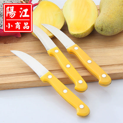 Wholesale two-yuan store fruit knife household yellow handle potato knife machete stainless steel fruit peeling knife spot