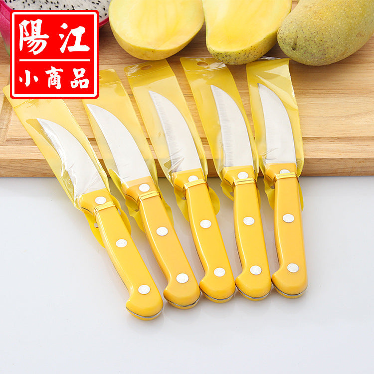 Wholesale two-yuan store fruit knife household yellow handle potato knife machete stainless steel fruit peeling knife spot