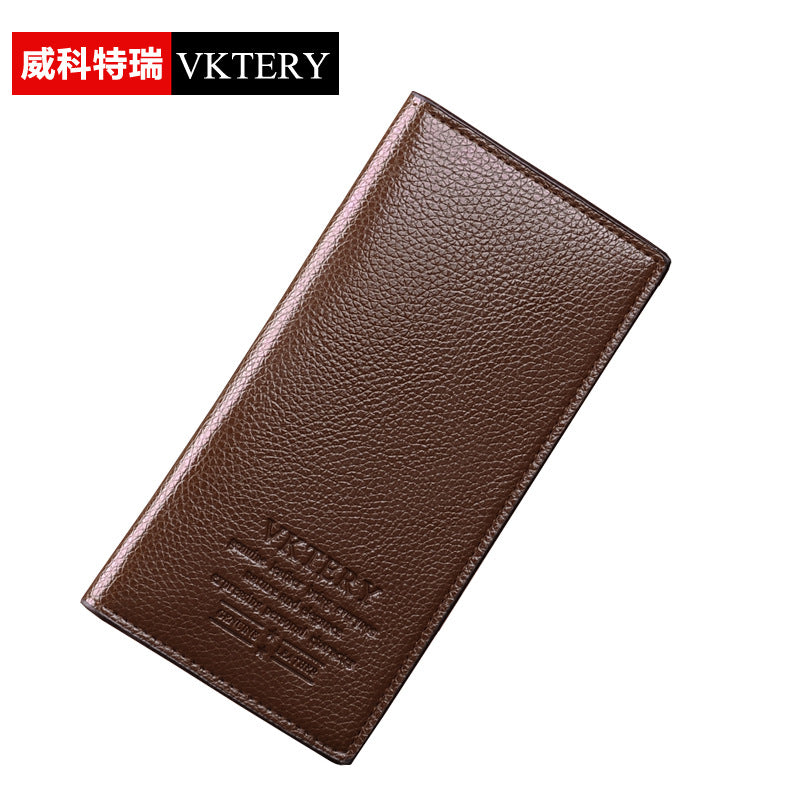 Wicoteri long wallet men's wallet pu multi-card slot large capacity wallet brown black 