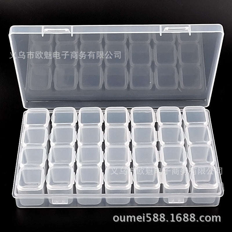 Nail art tool 28 compartment storage box jewelry box assemble and disassemble plastic box nail jewelry packaging box anti-fall