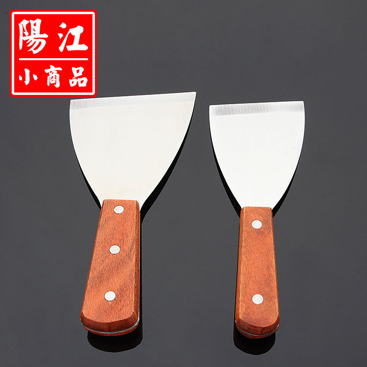 Spot wooden handle teppanyaki frying shovel chef special steak shovel small oblique pancake shovel stainless steel Pisa shovel