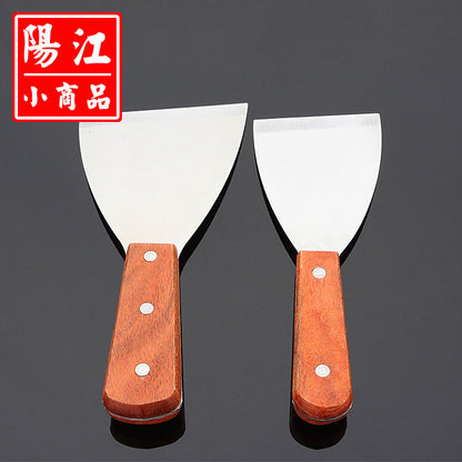 Spot wooden handle teppanyaki frying shovel chef special steak shovel small oblique pancake shovel stainless steel Pisa shovel