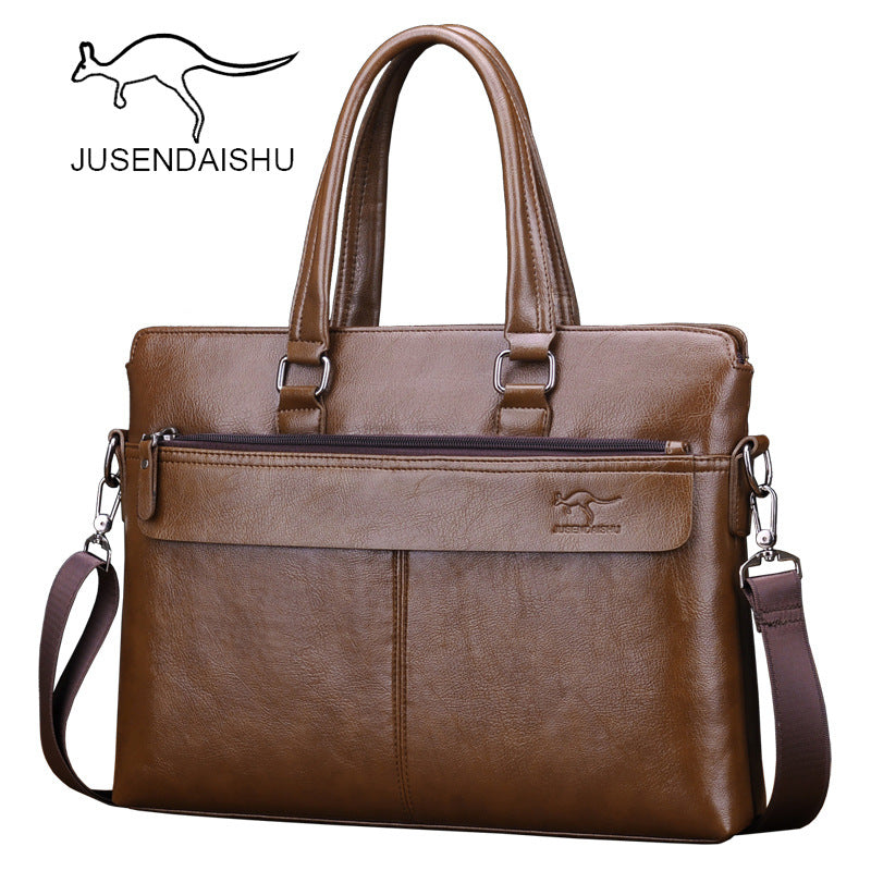 Jusen Kangaroo Men's Bag Horizontal Portable Business Briefcase Shoulder Bag Crossbody Bag ការដឹកជញ្ជូនកាបូបបុរស 