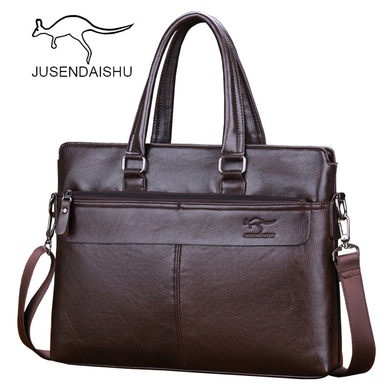 Jusen Kangaroo Men's Bag Horizontal Portable Business Briefcase Shoulder Bag Crossbody Bag ការដឹកជញ្ជូនកាបូបបុរស 