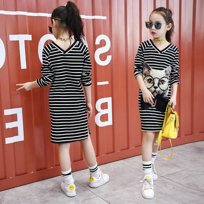 Girls T-shirt 2024 new spring and autumn long-sleeved children's medium and large children's medium and long T-shirt tops bottoming shirts fashionable