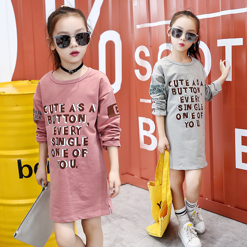 Girls long-sleeved T-shirt 2024 new spring and autumn Korean version of the middle and long cartoon prints for middle and large children's bottoming shirts spring tide