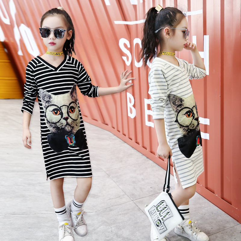 Girls T-shirt 2024 new spring and autumn long-sleeved children's medium and large children's medium and long T-shirt tops bottoming shirts fashionable