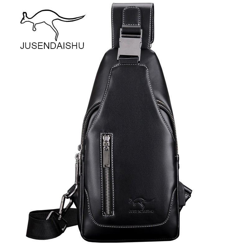 Jusen Kangaroo Men's Casual Shoulder Korean Style Men's Bag Chest Crossbody Bag Trendy Backpack Leather Chest Bag Sports Backpack