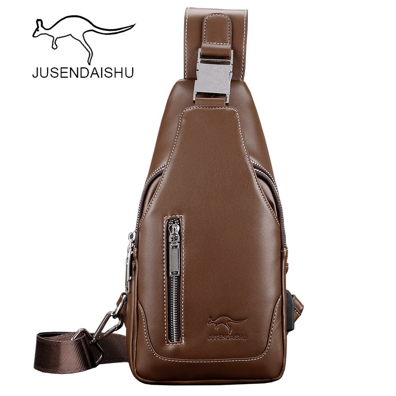 Giant Kangaroo Men's Casual One-shoulder Korean Men's Bag Chest Messenger Bag Trendy Backpack Leather Chest Bag Sports Backpack