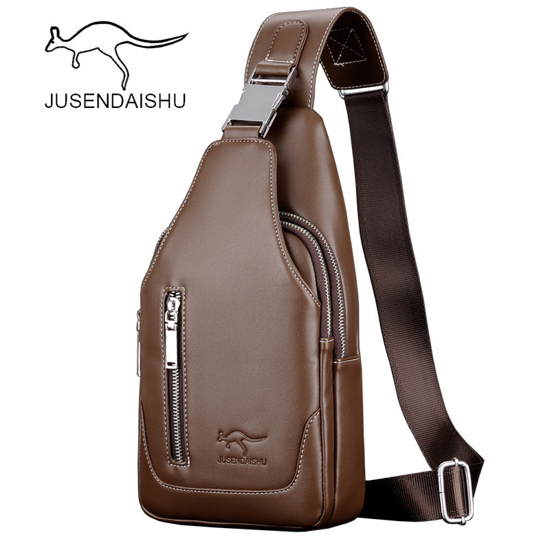 Jusen Kangaroo Men's Casual Shoulder Korean Style Men's Bag Chest Crossbody Bag Trendy Backpack Leather Chest Bag Sports Backpack