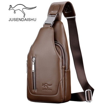 Giant Kangaroo Men's Casual One-shoulder Korean Men's Bag Chest Messenger Bag Trendy Backpack Leather Chest Bag Sports Backpack