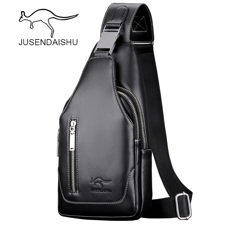 Giant Kangaroo Men's Casual One-shoulder Korean Men's Bag Chest Messenger Bag Trendy Backpack Leather Chest Bag Sports Backpack