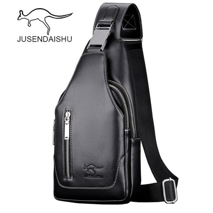 Jusen Kangaroo Men's Casual Shoulder Korean Style Men's Bag Chest Crossbody Bag Trendy Backpack Leather Chest Bag Sports Backpack