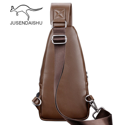 Jusen Kangaroo Men's Casual Shoulder Korean Style Men's Bag Chest Crossbody Bag Trendy Backpack Leather Chest Bag Sports Backpack