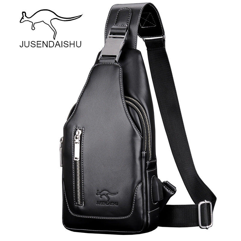 Jusen Kangaroo Men's Casual Shoulder Korean Style Men's Bag Chest Crossbody Bag Trendy Backpack Leather Chest Bag Sports Backpack