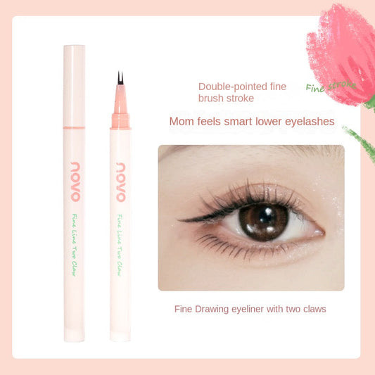 NOVO double claw ultra-fine eyeliner waterproof non-smudge low eyelashes cat claw ប៊ិចដង្កូវនាងស្ងួតរហ័ស ប្រើបានយូរ ពិតប្រាកដ 