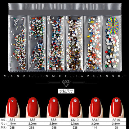 Cross-border nail art s rhinestone flat bottom diamond nail art accessories mixed color 6-grid nail accessories diy diamond stickers materials wholesale