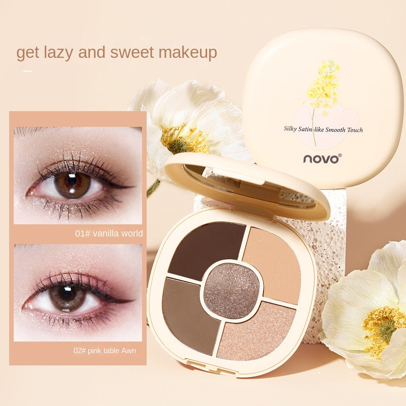 NOVO manufacturer Liuguang five-color eyeshadow palette cold brown powdery texture fine silky easy to smudge matte pearlescent eyeshadow wholesale 