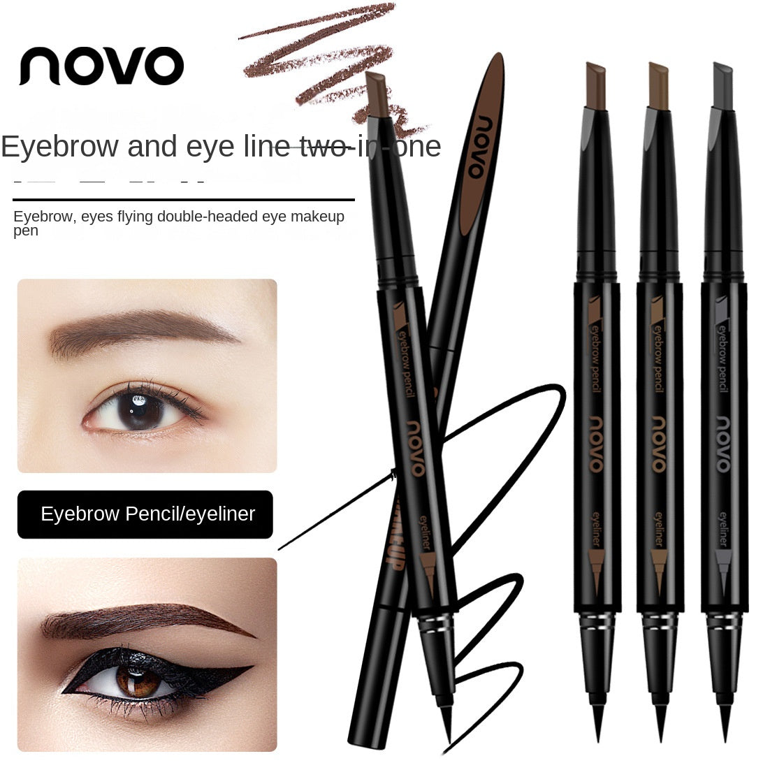 NOVO5145 ប៊ិច​ផាត់​ភ្នែក​ពីរ​ជាន់​បង្វិល​ដោយ​ស្វ័យ​ប្រវត្តិ ខ្មៅ​ដៃ​គូស​ចិញ្ចើម​ដោយ​ទឹក ប៊ិច​ផាត់​ភ្នែក​ដែល​ប្រើ​បាន​យូរ​មិន​ជ្រាប​ទឹក និង​មិន​ប្រឡាក់។ 