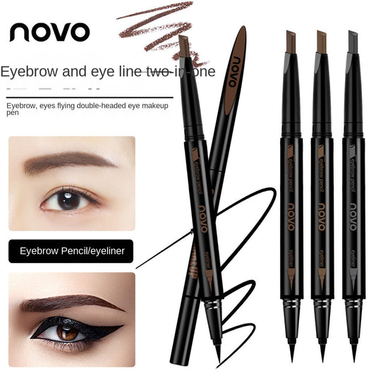 NOVO5145 double-headed eye makeup pen rotating automatic eyebrow pencil water-based eyeliner pen long-lasting makeup waterproof non-smudge 