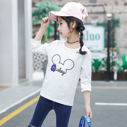 Girls long-sleeved bottoming shirt 2024 new spring and autumn cotton stylish children's pullover knitted tops T-shirts for big and small children