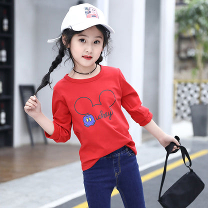 Girls long-sleeved bottoming shirt 2024 new spring and autumn cotton stylish children's pullover knitted tops T-shirts for big and small children