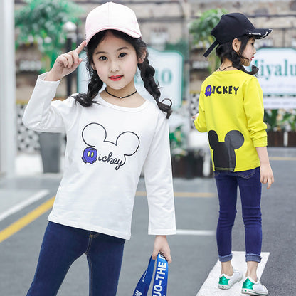 Girls long-sleeved bottoming shirt 2024 new spring and autumn cotton stylish children's pullover knitted tops T-shirts for big and small children