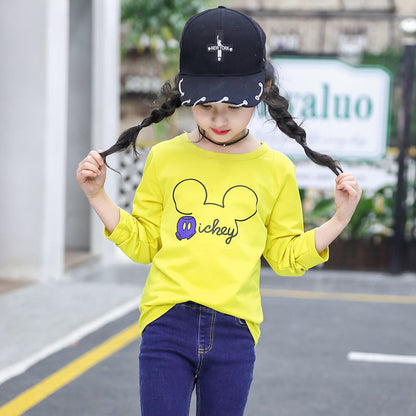 Girls long-sleeved bottoming shirt 2024 new spring and autumn cotton stylish children's pullover knitted tops T-shirts for big and small children