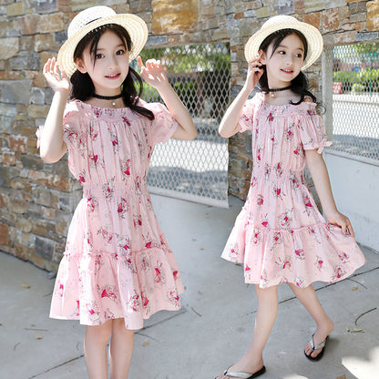 Girls cotton skirt 2024 new style small children's large children's stylish floral skirt cotton dress cute printed long skirt