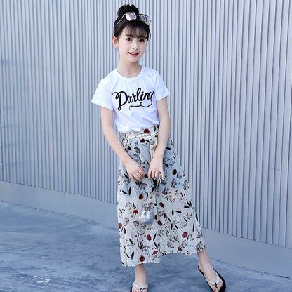 Girls wide-leg pants suit 2024 new summer clothes stylish children's chiffon two-piece mosquito-proof pants fashionable