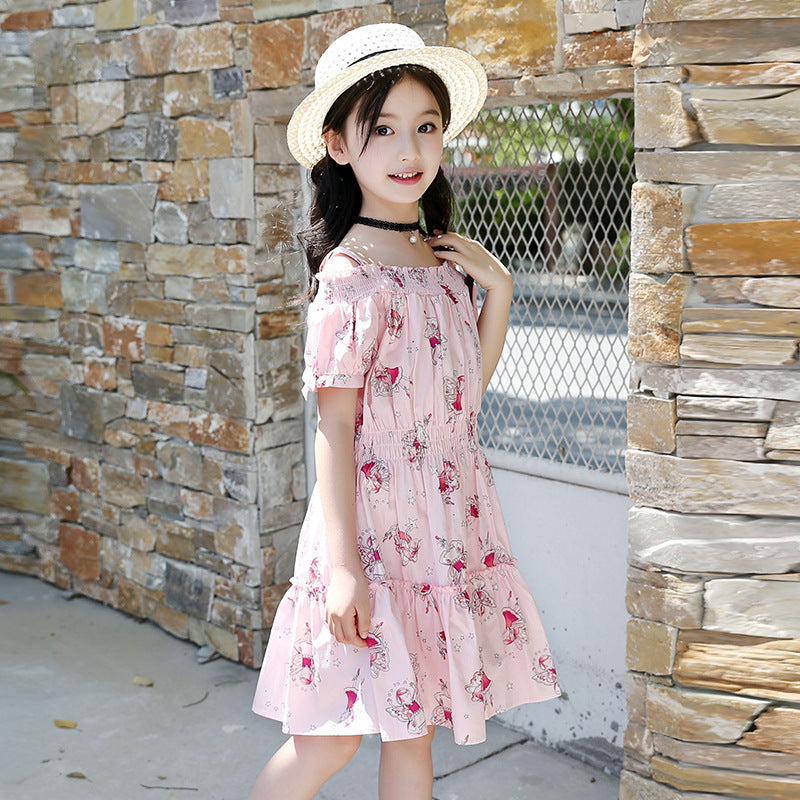 Girls cotton skirt 2024 new style small children's large children's stylish floral skirt cotton dress cute printed long skirt