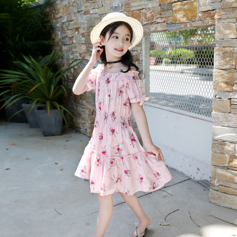 Girls cotton skirt 2024 new style small children's large children's stylish floral skirt cotton dress cute printed long skirt