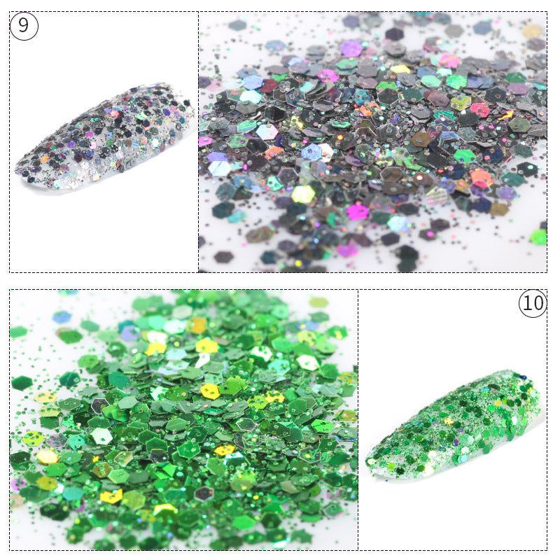 Zhifei nail polish sequins 1g mixed sequins flash hexagonal sequins laser hexagonal glitter powder brilliant fine powder