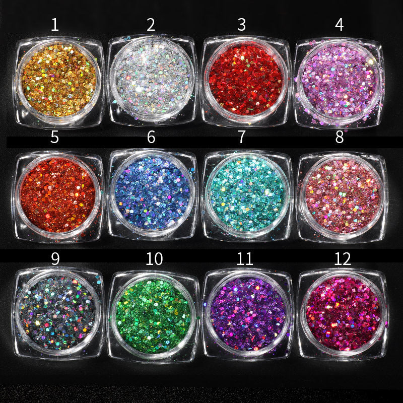 Zhifei nail polish sequins 1g mixed sequins flash hexagonal sequins laser hexagonal glitter powder brilliant fine powder