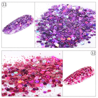 Zhifei nail polish sequins 1g mixed sequins flash hexagonal sequins laser hexagonal glitter powder brilliant fine powder