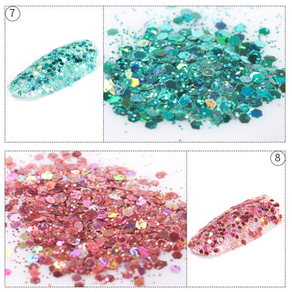 សិល្បៈក្រចក sequins 1gលាយចម្រុះ sequins glitter glitter sequins hexagonal sequins laser hexagonal glitter bright powder