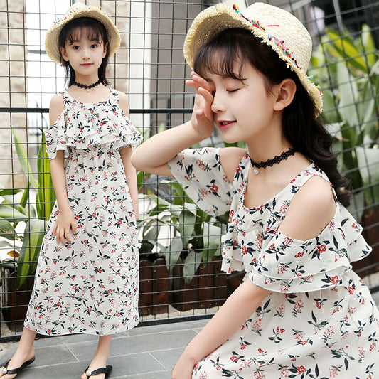 Girls chiffon dress 2024 new summer dress stylish children's long skirt beach skirt fashion skirt trendy