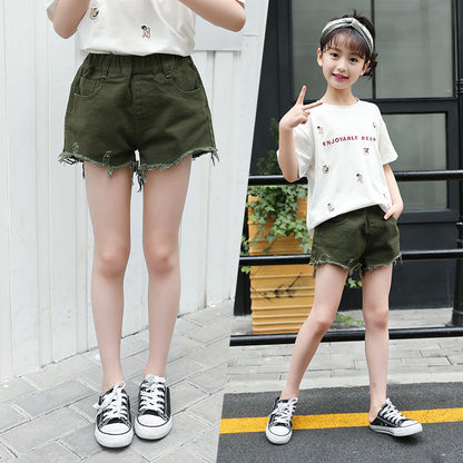 Girls shorts 2024 new summer style cotton children's casual girls beach pants outerwear pants