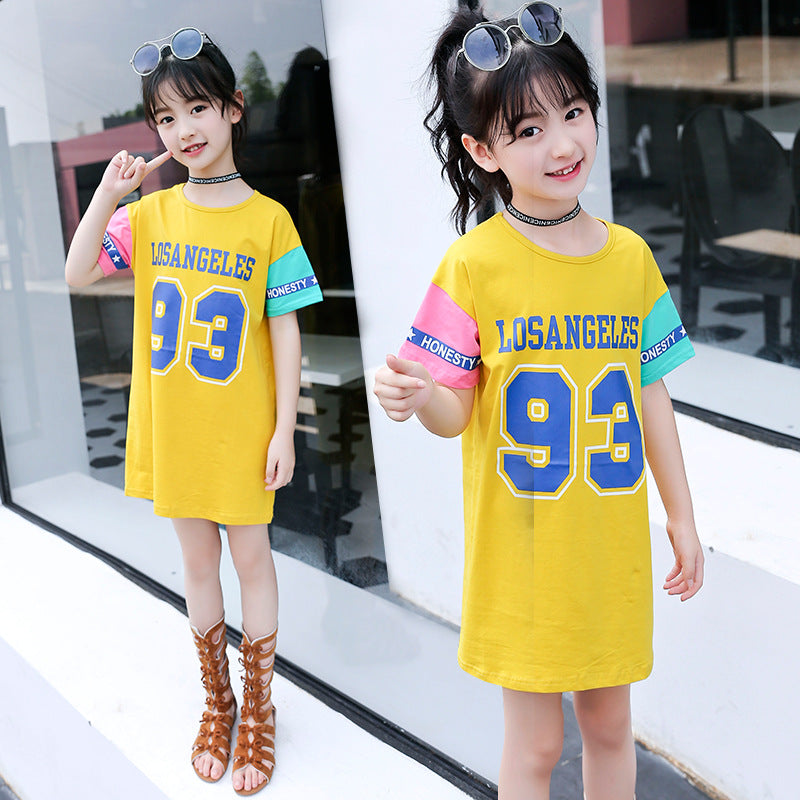 Girls short-sleeved T-shirt 2024 new summer and spring children's large and medium-sized children's stylish T-shirt pullover knitted cotton sweater top trend