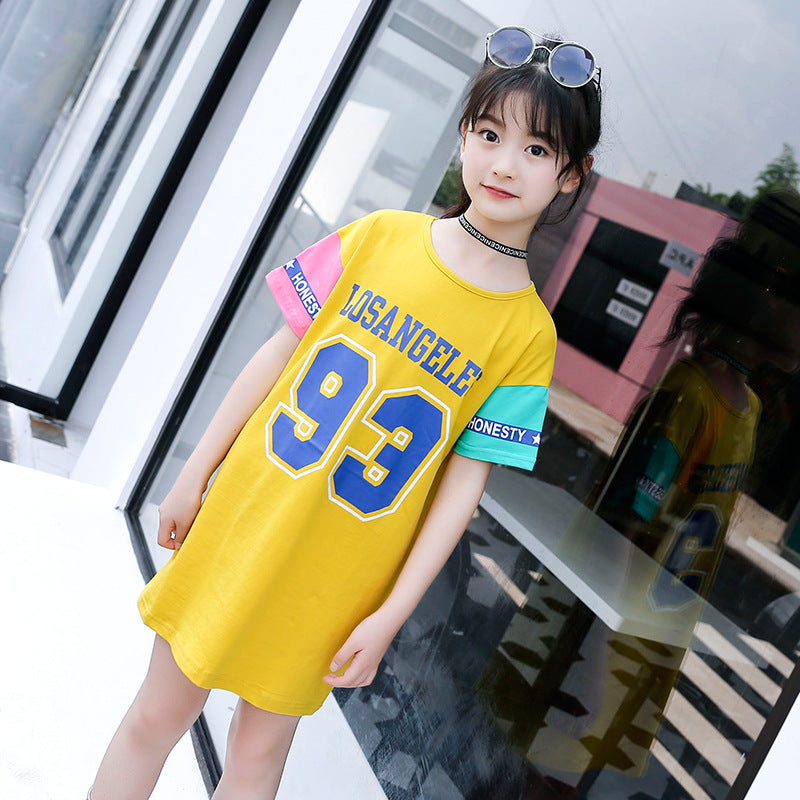 Girls short-sleeved T-shirt 2024 new summer and spring children's large and medium-sized children's stylish T-shirt pullover knitted cotton sweater top trend