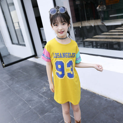 Girls short-sleeved T-shirt 2024 new summer and spring children's large and medium-sized children's stylish T-shirt pullover knitted cotton sweater top trend