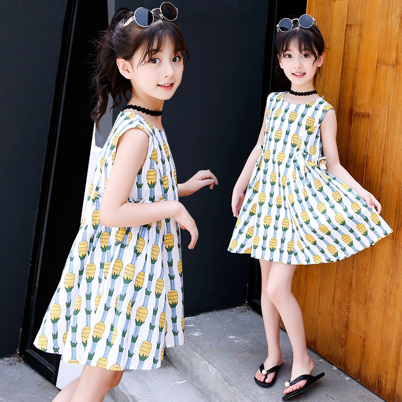 Girls cotton skirt 2024 new style small children's large children's stylish floral skirt fashion dress long skirt full cotton skirt trend