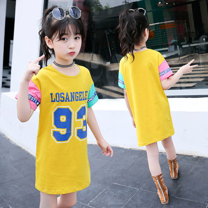 Girls short-sleeved T-shirt 2024 new summer and spring children's large and medium-sized children's stylish T-shirt pullover knitted cotton sweater top trend