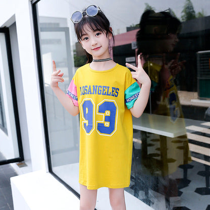 Girls short-sleeved T-shirt 2024 new summer and spring children's large and medium-sized children's stylish T-shirt pullover knitted cotton sweater top trend